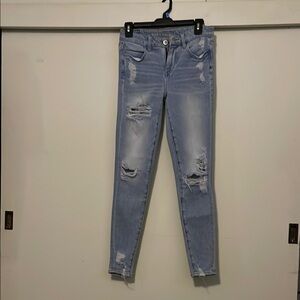 American Eagle Outfitters Light Blue Distressed Skinny Jeans